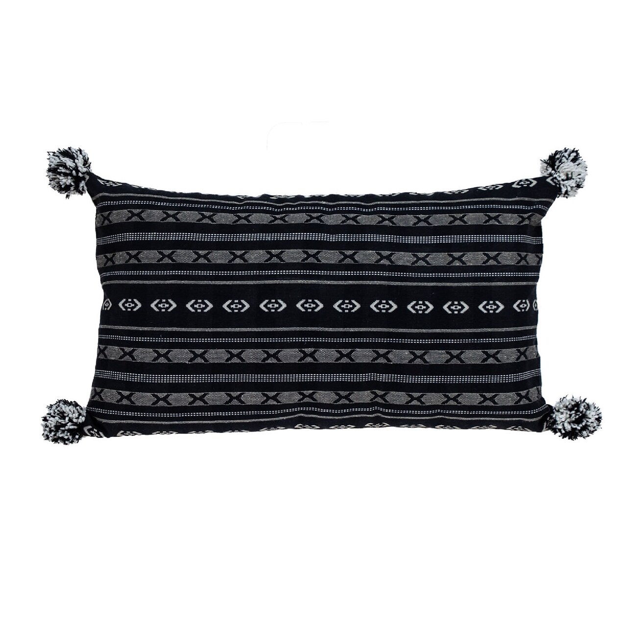 Nassau Collection 24" Black and White Embroidered Rectangular Throw Pillow